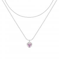 Crystal Zinc Alloy Necklace, with Crystal, Heart, silver color plated, Double Layer & for woman Approx 17.32 Inch 