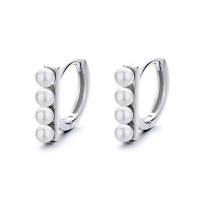 Brass Huggie Hoop Earring, with Shell Pearl, plated, fashion jewelry & for woman 9.8*3.2mm 