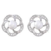 Zinc Alloy Rhinestone Stud Earring, with ABS Plastic Pearl, silver color plated, fashion jewelry & for woman & with rhinestone, silver color 