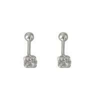 Rhinestone Brass Stud Earring, plated, fashion jewelry & for woman & with rhinestone, silver color 