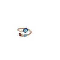 Evil Eye Jewelry Finger Ring, Brass, 14K gold plated, for woman & enamel 18mm 