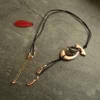 Zinc Alloy Sweater Chain Necklace, with leather cord & Shell, with 3.15 extender chain, plated, for woman .5 Inch 