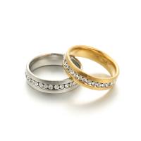 Couple Finger Rings, Titanium Steel, Unisex & with rhinestone 6mm 