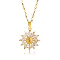 Cubic Zirconia Stainless Steel Necklace, 304 Stainless Steel, with 1.97inch extender chain, Sunflower, fashion jewelry & micro pave cubic zirconia & for woman, golden Approx 15.75 Inch 