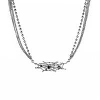 Collar de la joyería de titanio, Partículas de acero, con Cuentas de vidrio & aleación de zinc, con 6cm extender cadena, tela de araña, chapado en color de plata, para mujer, plateado, longitud:42.5 cm, Vendido por UD