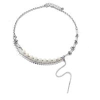 Титан ожерелье ювелирных изделий, титан, с Стеклянные бусины, с 5cm наполнитель цепи, ювелирные изделия моды & Женский, серебряный, длина:38 см, 12 см, продается PC