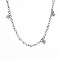 Titanium Steel Jewelry Necklace, with Plastic Pearl & Zinc Alloy, with 5cm extender chain, silver color plated, fashion jewelry & Unisex & micro pave cubic zirconia, silver color .5 cm 