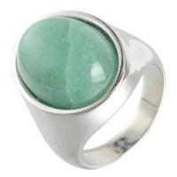 Gemstone Finger Ring, Titanium Steel, with Green Aventurine, polished & for man, green 