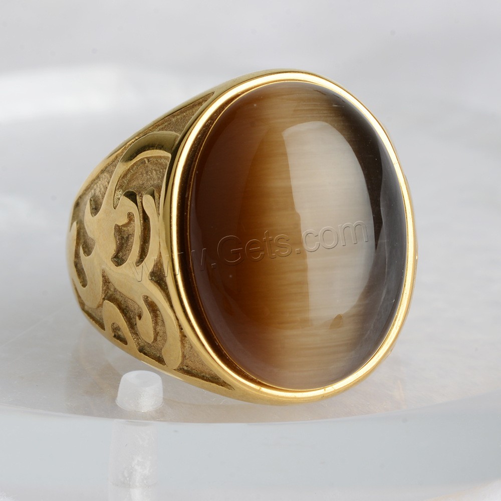 Piedras preciosas de acero inoxidable anillo de dedo, con Ojo de gato, chapado en color dorado, unisexo & diverso tamaño para la opción, más colores para la opción, Vendido por UD
