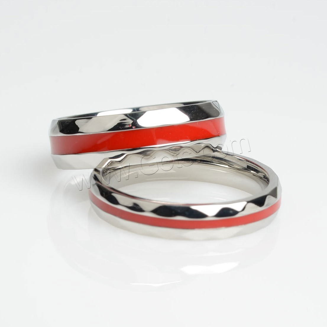 Couple Finger Rings, Titanium Steel, polished, different size for choice & enamel, original color, Sold By PC