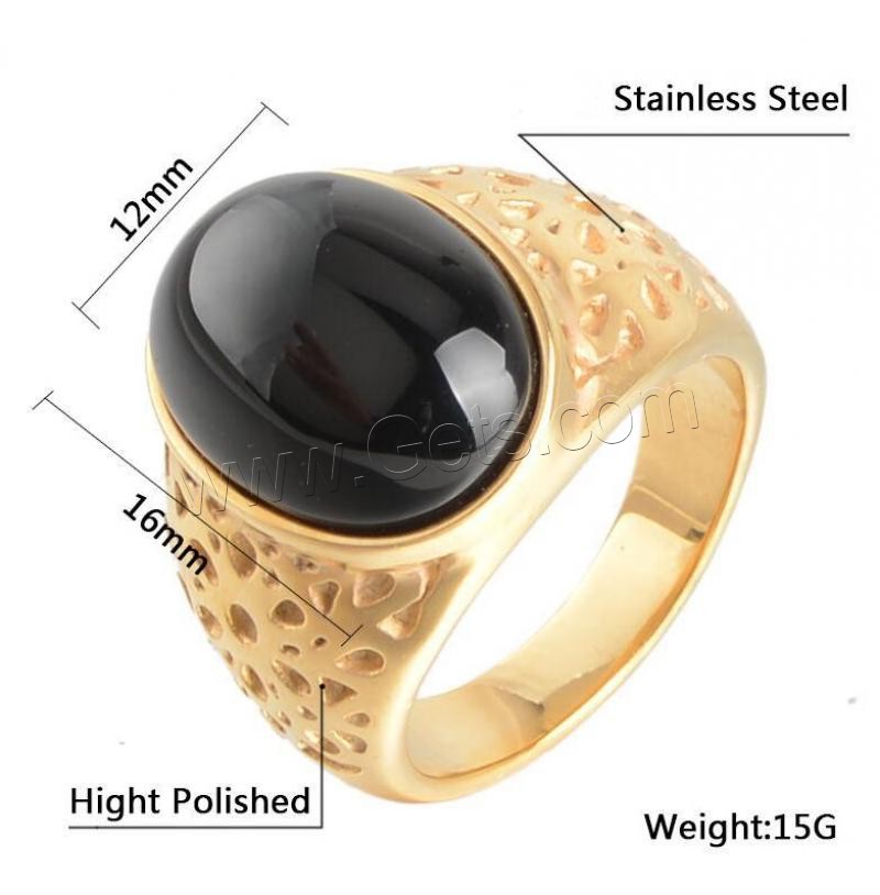 Gemstone Stainless Steel Finger Ring, with Gemstone, gold color plated, different size for choice & for woman, more colors for choice, Sold By PC