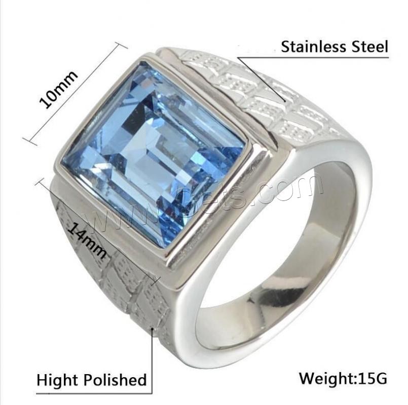 Нержавеющая сталь Rhinestone палец кольцо, нержавеющая сталь, с стеклянная дрель, полированный, Мужская & разный размер для выбора, Много цветов для выбора, продается PC