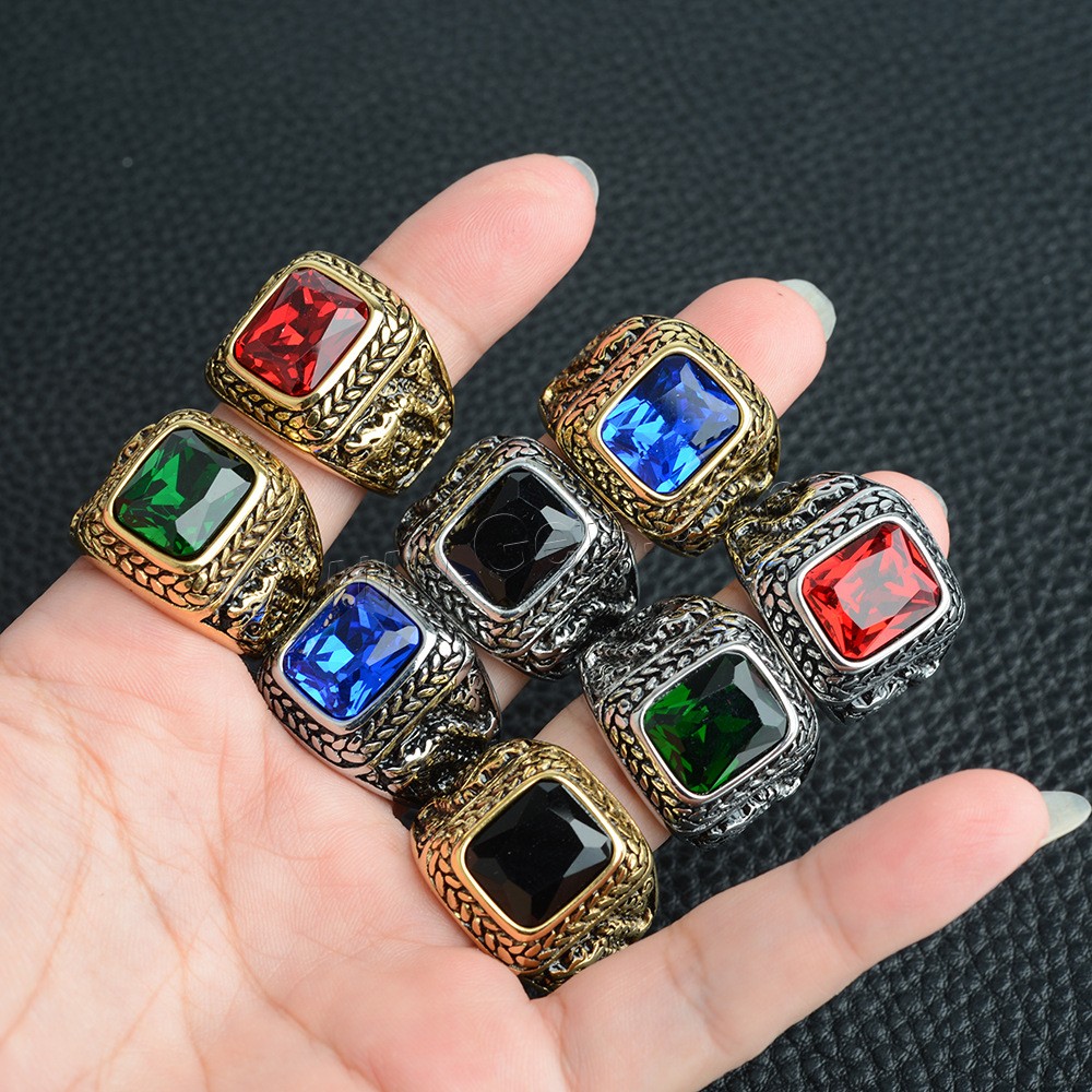 Titanium Steel Finger Ring, with Gemstone, plated, Unisex & different size for choice, more colors for choice, Sold By PC