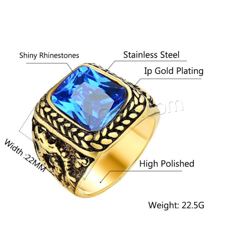 Titanium Steel Finger Ring, with Gemstone, plated, Unisex & different size for choice, more colors for choice, Sold By PC