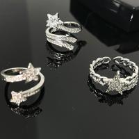 Rhinestone Brass Finger Ring, Star, platinum color plated, adjustable & for woman & with rhinestone US Ring 