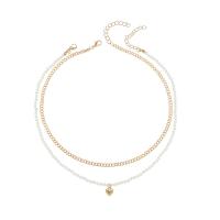 Crystal Zinc Alloy Necklace, with Crystal & Plastic Pearl, gold color plated, Double Layer & for woman 