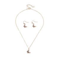 Rhinestone Zinc Alloy Jewelry Set, earring & necklace, with 2.16inch extender chain, Butterfly, gold color plated, 2 pieces & for woman & enamel & with rhinestone Approx 16 Inch 