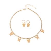 Rhinestone Zinc Alloy Jewelry Set, earring & necklace, with 2.16inch extender chain, Butterfly, plated, 2 pieces & for woman & with rhinestone Approx 13.7 Inch 