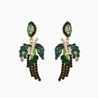 Zinc Alloy Rhinestone Drop Earring, Leaf, gold color plated, for woman & with rhinestone 