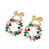 Zinc Alloy Rhinestone Drop Earring, Bowknot, gold color plated, Christmas jewelry & for woman & with rhinestone 