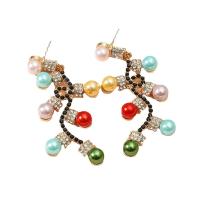 Zinc Alloy Rhinestone Drop Earring, with Plastic, Lamp, gold color plated, Christmas jewelry & for woman & with rhinestone 