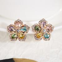 Zinc Alloy Rhinestone Stud Earring, Flower, gold color plated, for woman & with rhinestone 