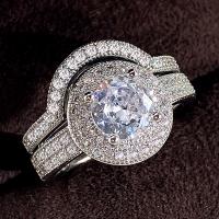Ring Set, Brass, platinum color plated, 2 pieces & micro pave cubic zirconia & for woman 