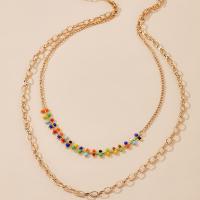 Glass Zinc Alloy Necklace, with Seedbead, with 2.36inch extender chain, gold color plated, Double Layer & fashion jewelry & for woman Approx 15.87 Inch 