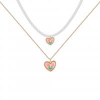 Enamel Zinc Alloy Necklace, with Plastic Pearl, with 2.36inch extender chain, Heart, gold color plated, fashion jewelry & with flower pattern & for woman Approx 18.11 Inch 