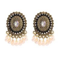 Fashion Fringe Earrings, Zinc Alloy, with ABS Plastic Pearl, gold color plated, fashion jewelry & for woman & with rhinestone 36mm 