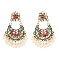 Fashion Fringe Earrings, Zinc Alloy, with ABS Plastic Pearl & Resin, gold color plated, fashion jewelry & for woman 55mm 