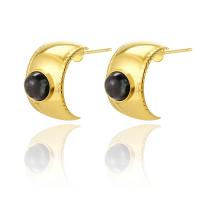 Stainless Steel Stud Earring, 304 Stainless Steel, with Gemstone, Vacuum Ion Plating, fashion jewelry & for woman 18mm 