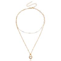Fashion Multi Layer Necklace, Zinc Alloy, with ABS Plastic Pearl, with 10cm extender chain, gold color plated, Double Layer & fashion jewelry & for woman, two different colored, 20mm cm 