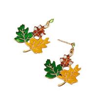 Rhinestone Brass Drop Earring, Maple Leaf, gold color plated, fashion jewelry & for woman & enamel & with rhinestone, multi-colored 