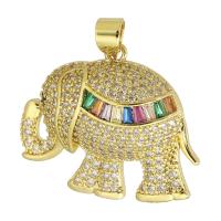 Cubic Zirconia Micro Pave Brass Pendant, Elephant, gold color plated, fashion jewelry & DIY & micro pave cubic zirconia & for woman, multi-colored Approx 4mm 