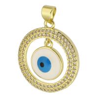 Mode Evil Eye Pendentif, laiton, Rond, Placage de couleur d'or, bijoux de mode & DIY & motif de mauvais œil & pavé de micro zircon & pour femme & émail, deux couleurs différentes Environ 3.5mm, Vendu par PC