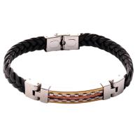 PU Leather Cord Bracelets, 304 Stainless Steel, with PU Leather, Galvanic plating, for man, mixed colors Approx 18 cm 