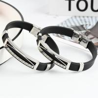 Bracelet en acier inoxydable Silicone, Acier inoxydable 304, avec silicone, unisexe, noire, 10mm Environ 20.5 cm, Vendu par PC