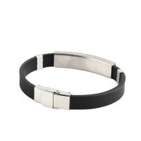 Bracelet en acier inoxydable Silicone, Acier inoxydable 304, avec silicone, unisexe, noire, 10mm Environ 20.5 cm, Vendu par PC