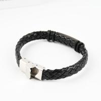 PU Leather Cord Bracelets, 304 Stainless Steel, with PU Leather, Unisex, black, 10mm Approx 21 cm 