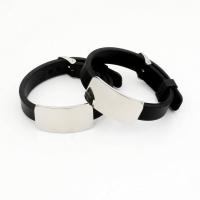 Bracelet en acier inoxydable Silicone, Acier inoxydable 304, avec silicone, unisexe, noire Environ 24.5 cm, Vendu par PC