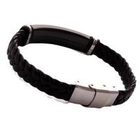 PU Leather Cord Bracelets, 304 Stainless Steel, with PU Leather, Unisex, black Approx 20.5 cm 