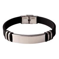 Silicone Stainless Steel Bracelets, 304 Stainless Steel, with Silicone, polished, Unisex, black Approx 20.5 cm [