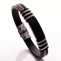 PU Leather Cord Bracelets, 304 Stainless Steel, with PU Leather, Unisex, black Approx 20.5 cm 