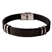 Silicone Stainless Steel Bracelets, 304 Stainless Steel, with Silicone, Unisex, black Approx 20.5 cm 