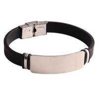 Silicone Stainless Steel Bracelets, 304 Stainless Steel, with Silicone, Unisex, black Approx 20.5 cm 