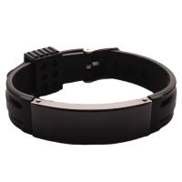 Silicone Stainless Steel Bracelets, 304 Stainless Steel, with Silicone, stoving varnish, Unisex, black, 14mm Approx 24 cm 