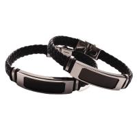 PU Leather Cord Bracelets, 304 Stainless Steel, with PU Leather, Unisex & enamel, black Approx 20.5 cm 