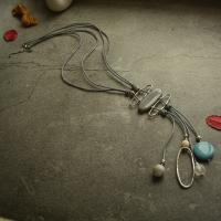 Zink -Legierung Eisen Kette Pullover Halskette, Zinklegierung, mit Lederband & Acryl, mit Verlängerungskettchen von 3.15, silberfarben plattiert, für Frau, gemischte Farben, Länge:31.5 ZollInch, verkauft von PC