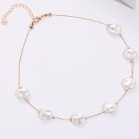 Plastic Pearl Necklace, Brass, with ABS Plastic Pearl, with 1.97 extender chain, 14K gold plated, for woman, white .96 Inch 